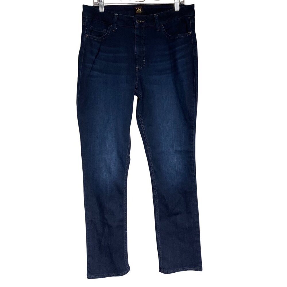 Lee Womens Dark Wash Denim Jeans 16L Slim Fit Straight Leg Cotton Blend